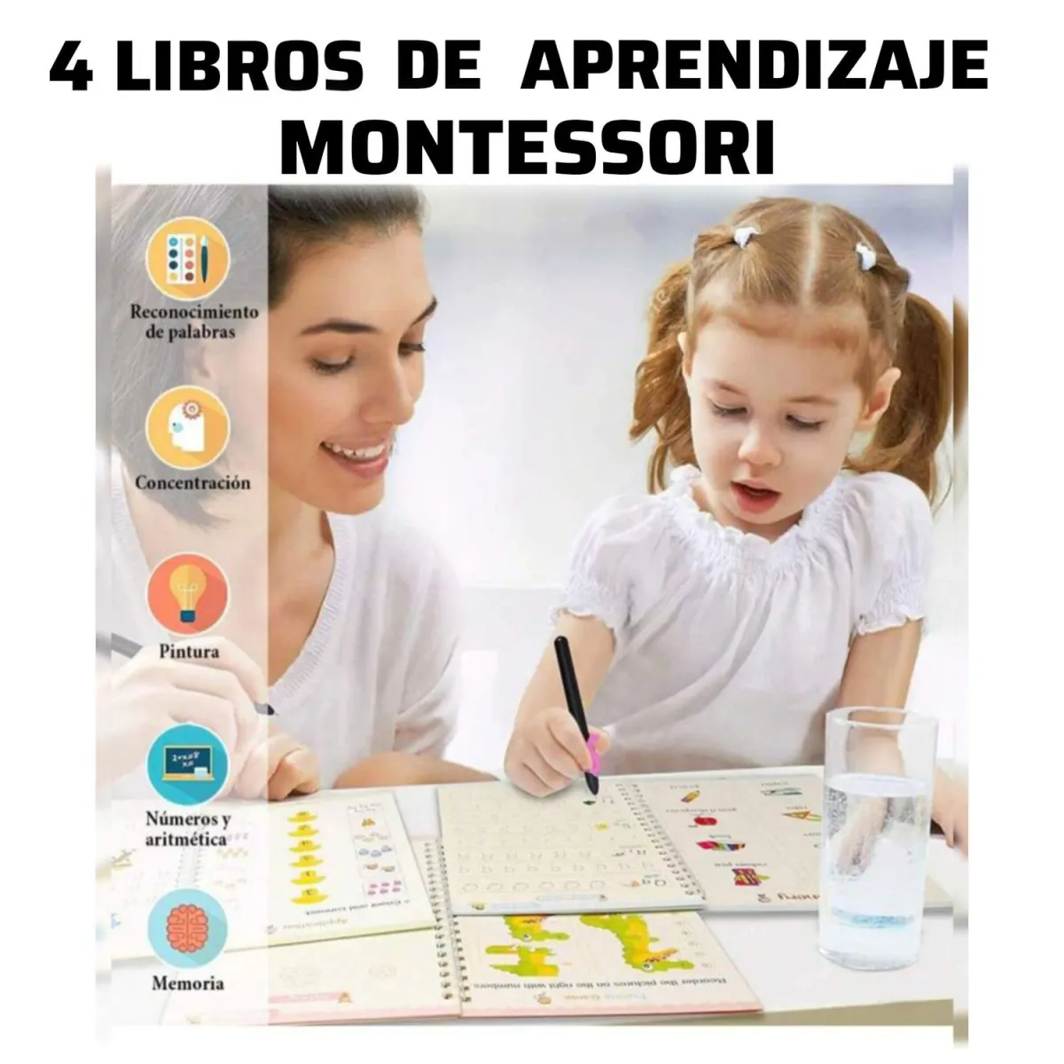 LIBROS EDUCATIVOS MÁGICOS X 4 UN + 10 TINTAS — Otros juguetes / juegos