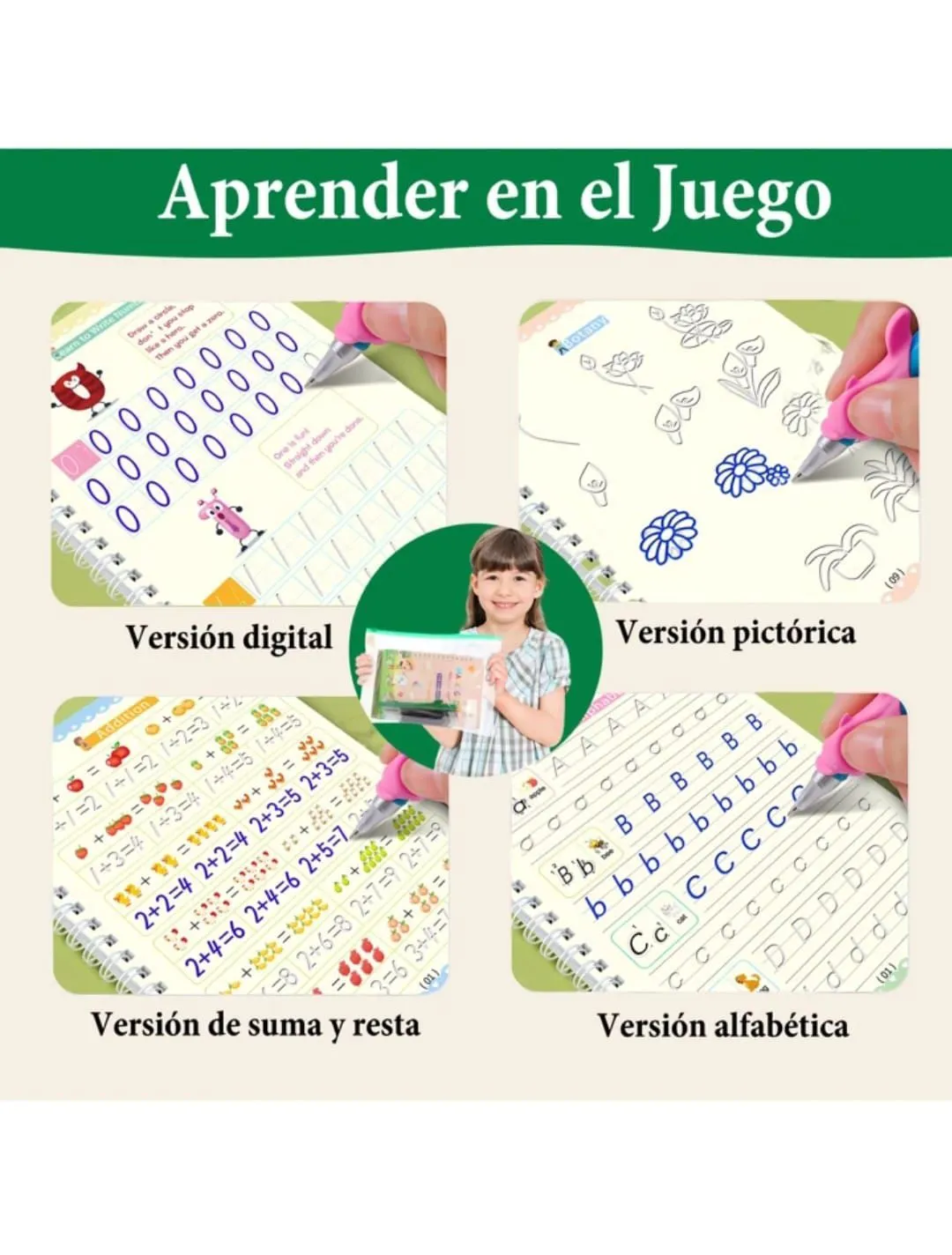 LIBROS EDUCATIVOS MÁGICOS X 4 UN + 10 TINTAS — Otros juguetes / juegos