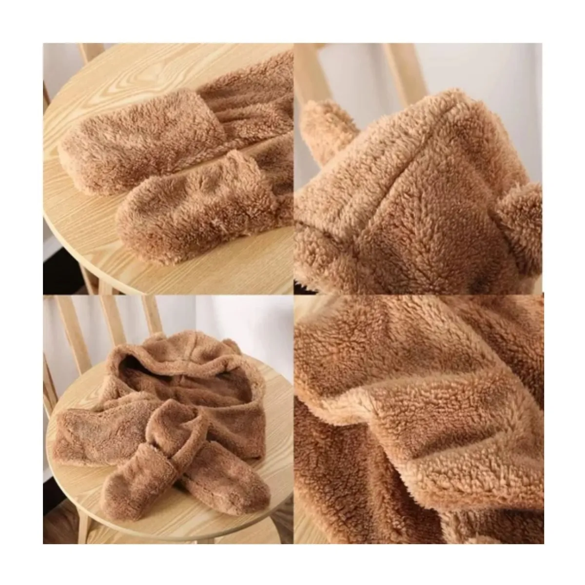 GORRO + CUELLERA + GUANTES abrigador beige oscuro