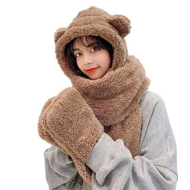 GORRO + CUELLERA + GUANTES abrigador beige oscuro — Prendas deportivas para la cabeza / gorros / gorras