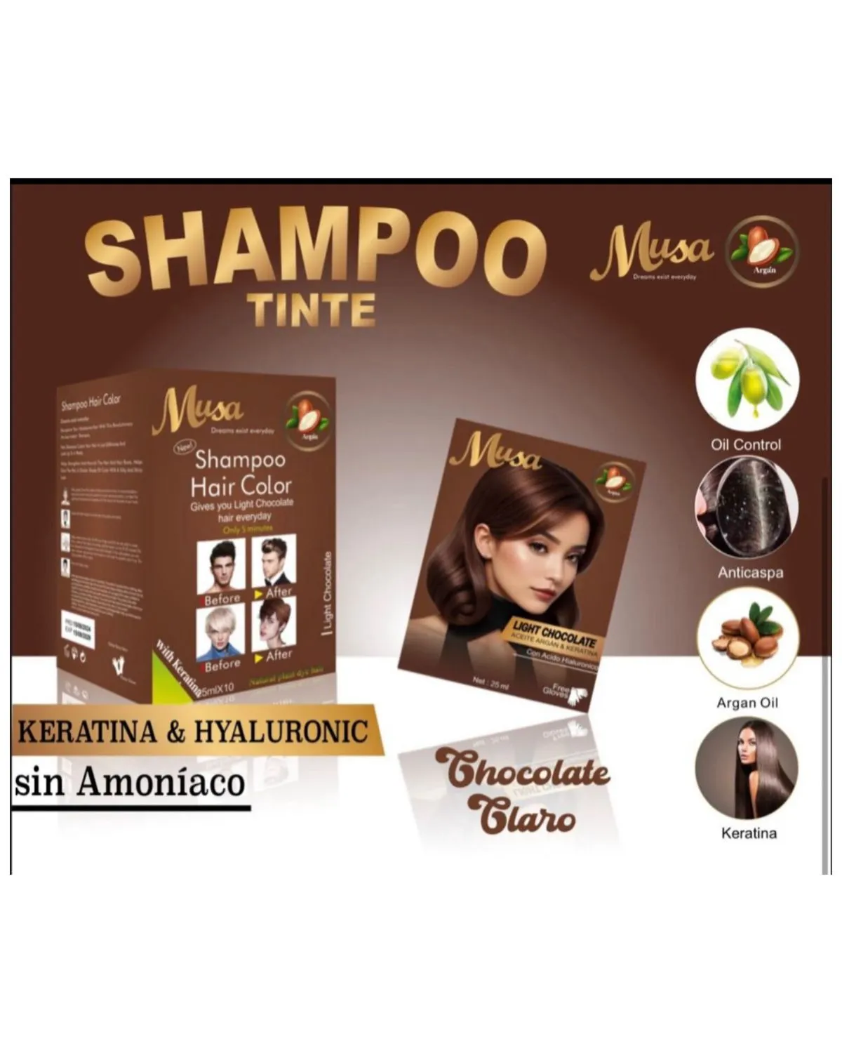 10 TINTE SHAMPOO CHOCOLATE CLARO MUSA — Cabello / coloraciones