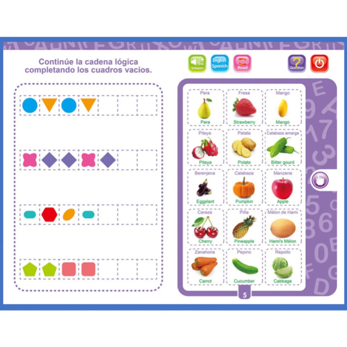 Libro didactico con sonidos en español e inglés