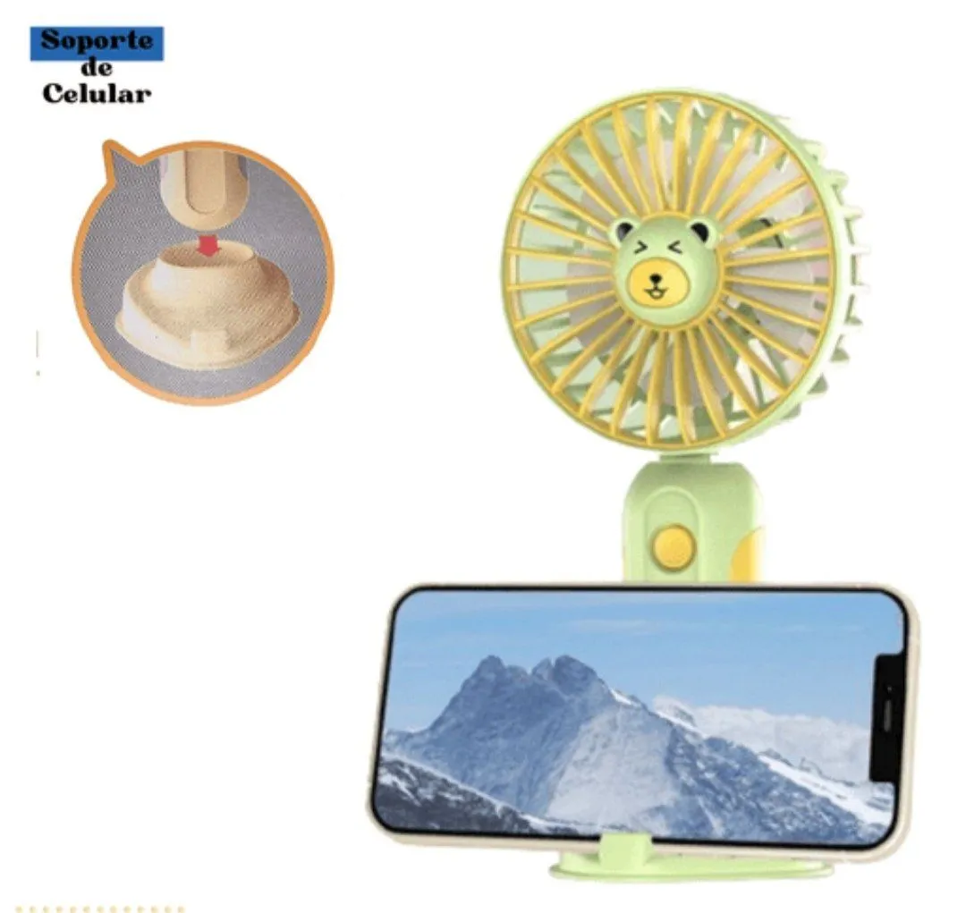 VENTILADOR PORTÁTIL KWAII CARGA USB PORTA CELULAR verde — Ventiladores portátiles
