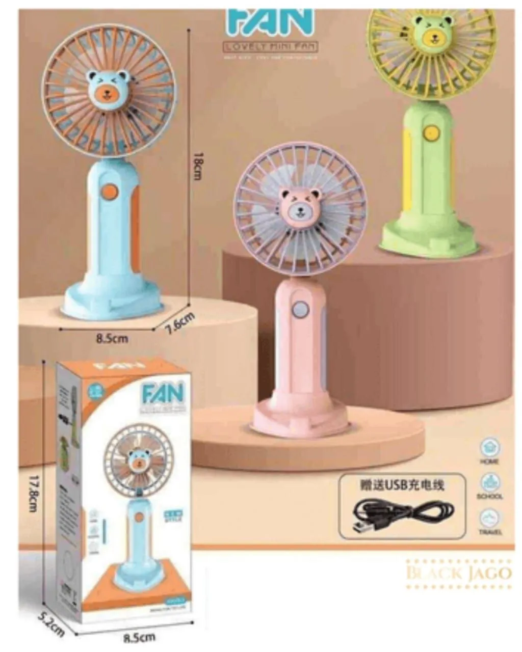 VENTILADOR PORTÁTIL KWAII CARGA USB PORTA CELULAR ROSADO — Ventiladores portátiles
