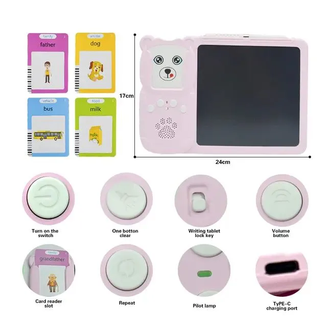TABLETA DIDÁCTICA PIZARRA MÁGICA ESPAÑOL E INGLÉS ROSADA — Accesorios para tableros de dibujo