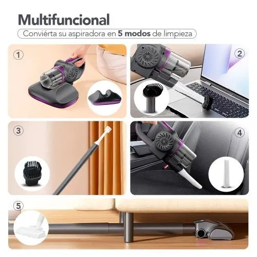 Aspiradora de Mano Portátil 5 en 1 Anti ácaros Multifuncional