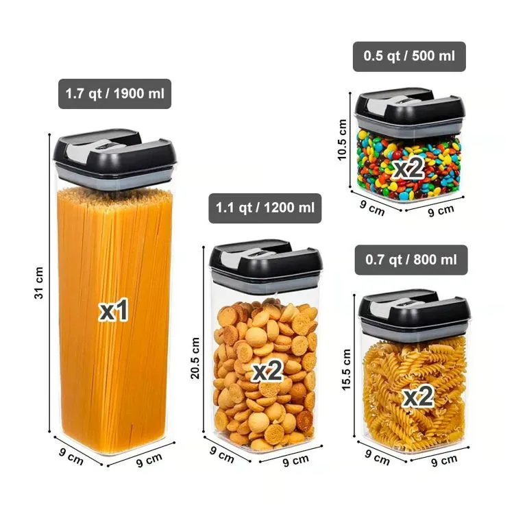 SET DE 07 DISPENSADORES HERMETICOS PARA CEREALES GRANOS MENESTRAS