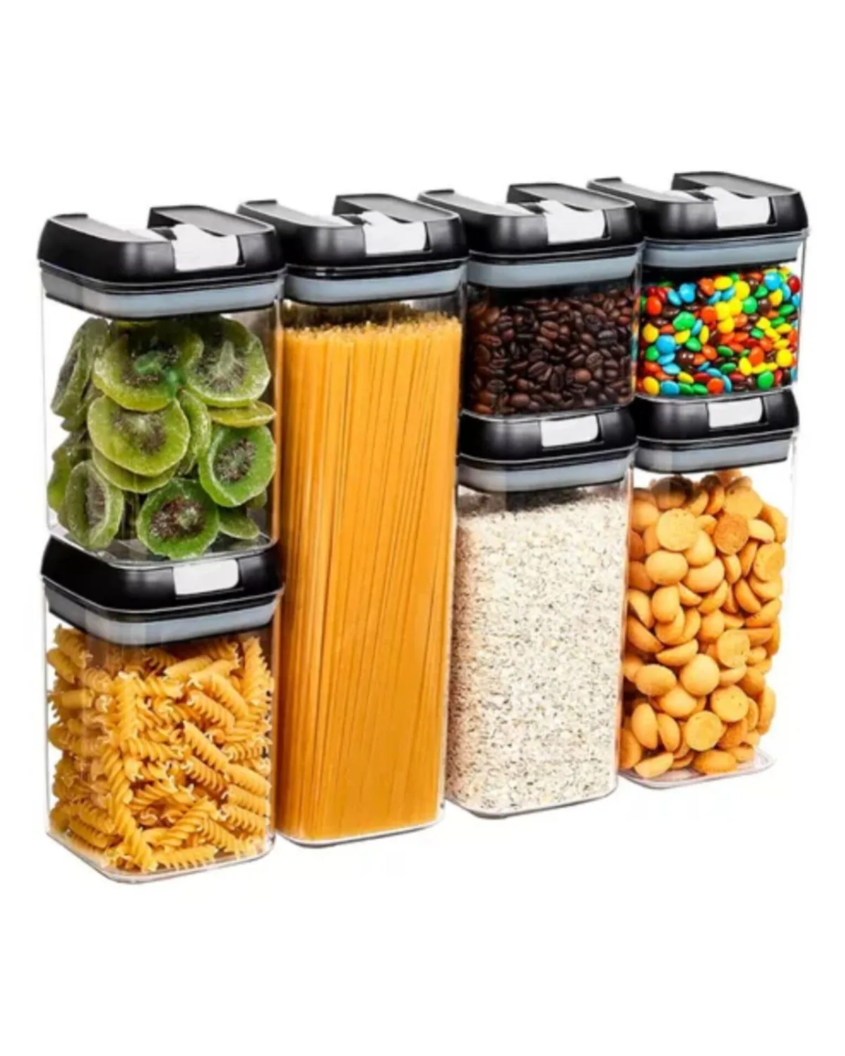 SET DE 07 DISPENSADORES HERMETICOS PARA CEREALES GRANOS MENESTRAS