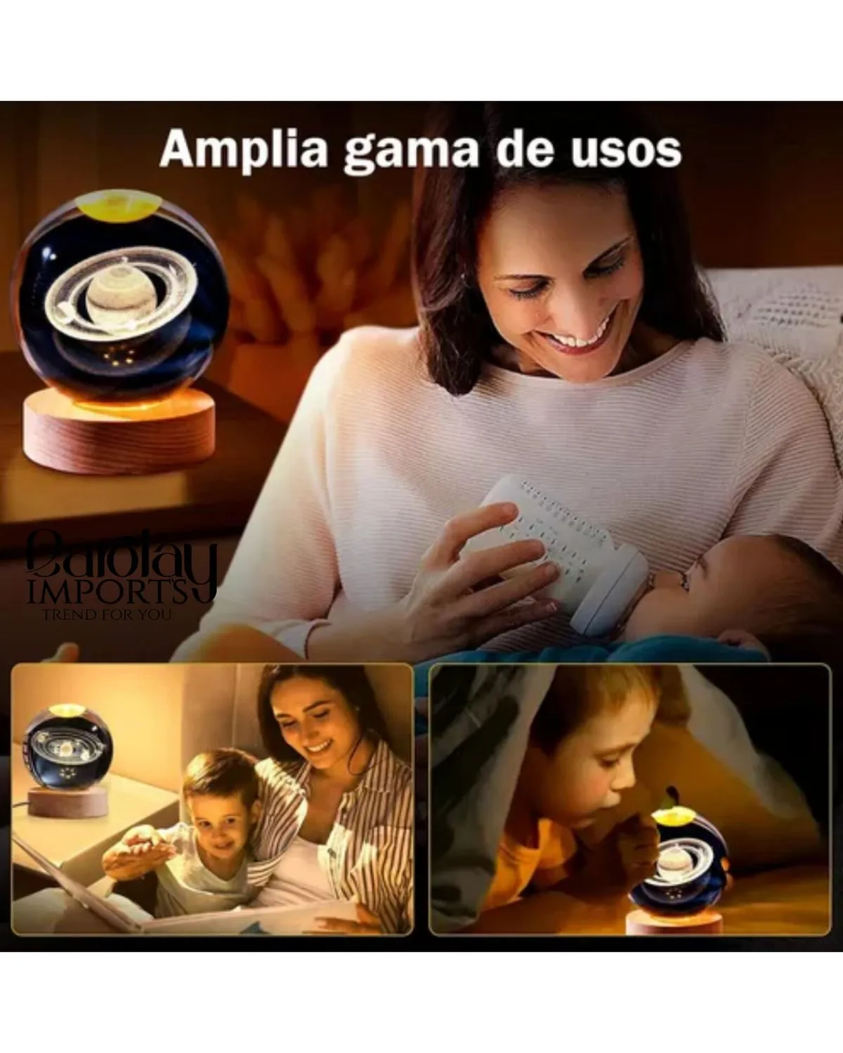 LAMPARA 3D ESFERA CRISTAL SATURNO 8CM LED