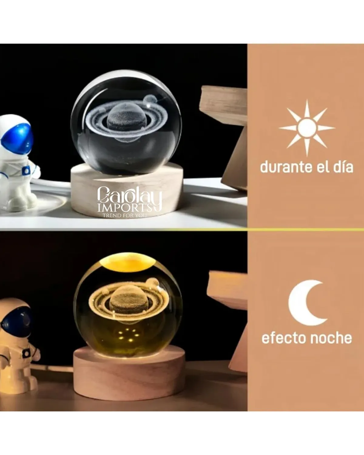 LAMPARA 3D ESFERA CRISTAL SATURNO 8CM LED — Accesorios de decoración