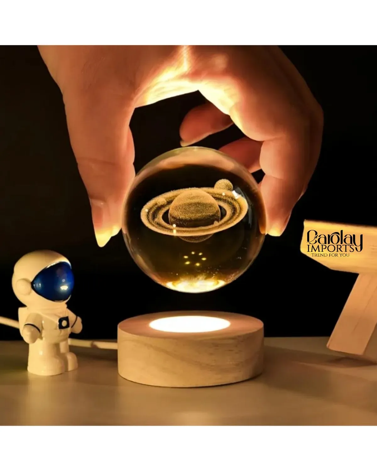 LAMPARA 3D ESFERA CRISTAL SATURNO 8CM LED