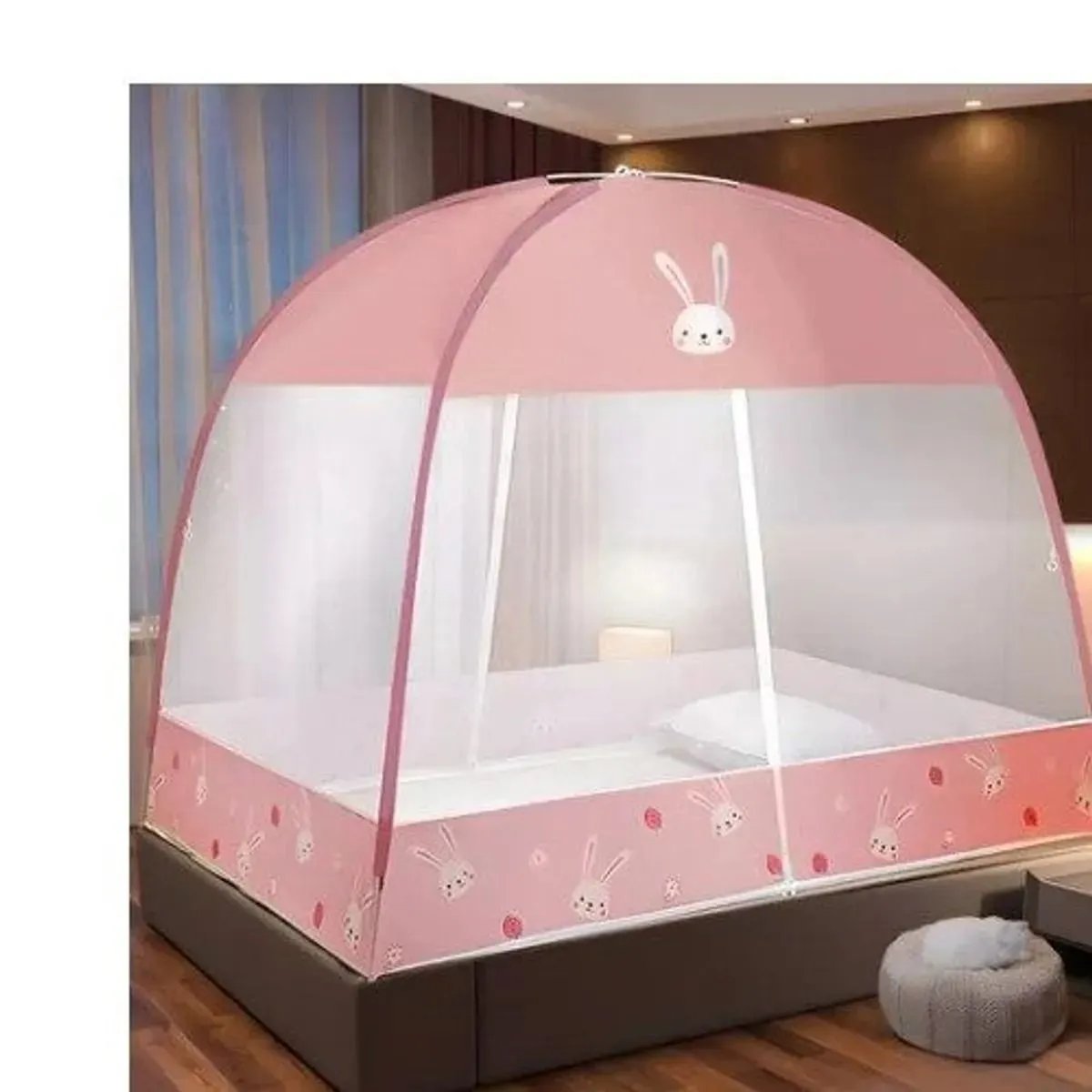 MOSQUITERO PLEGABLE PARA CAMA 2PLAZAS ROSADO — Mosquiteras para ventanas