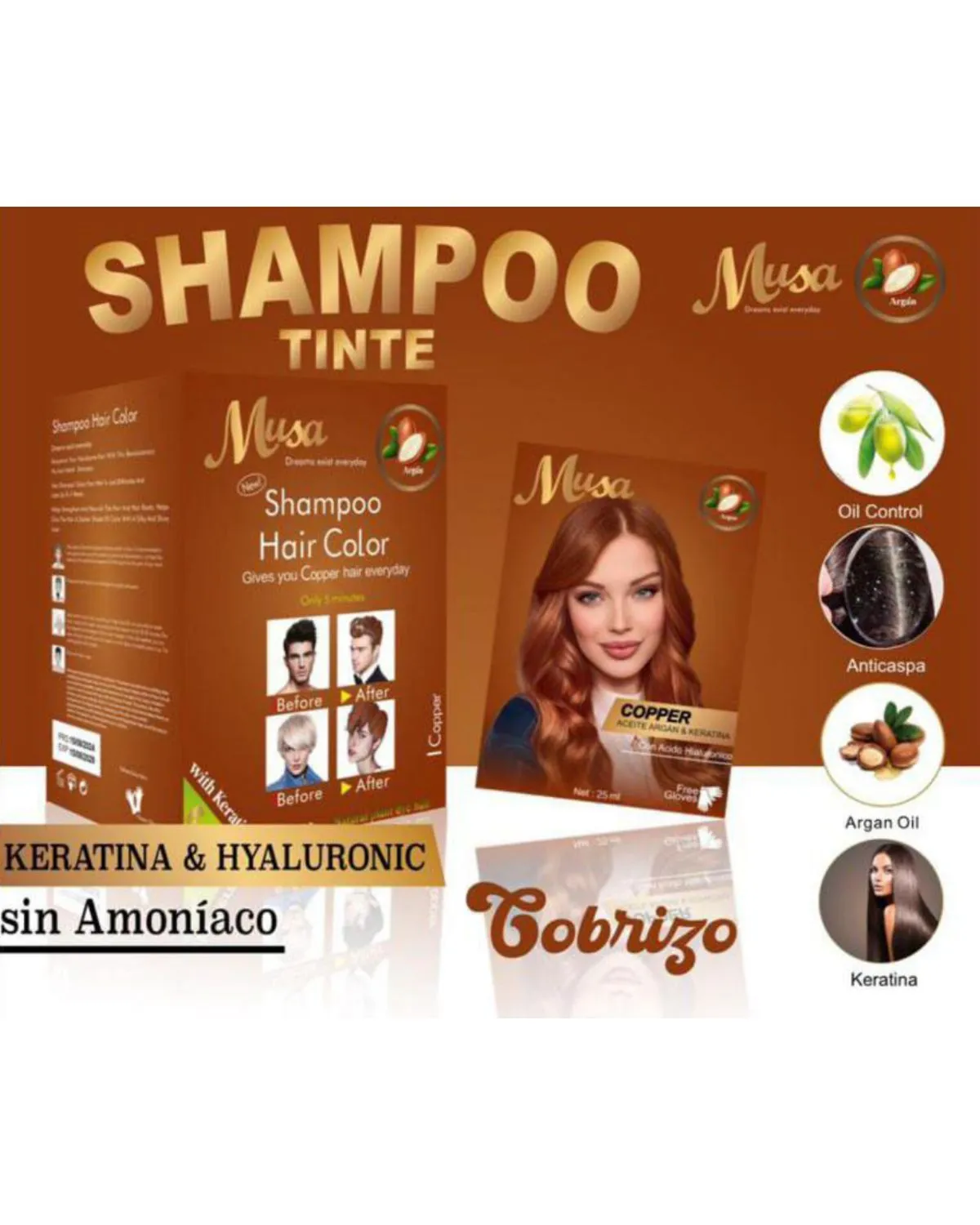 TINTE SHAMPOO MUSA ORGÁNICO X10 SACHET COBRIZO — Cabello / champús