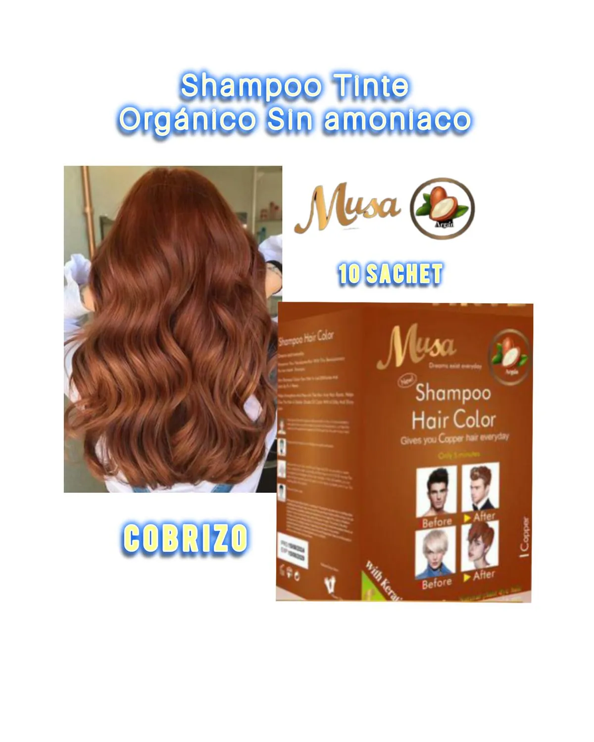 TINTE SHAMPOO MUSA ORGÁNICO X10 SACHET COBRIZO — Cabello / champús