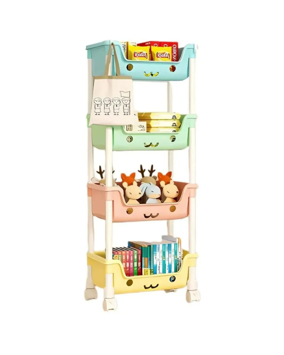 Organizador Estante Multifuncion Kawai Niños de 4 Niveles con Ruedas