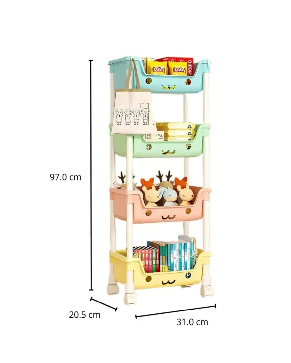Organizador Estante Multifuncion Kawai Niños de 4 Niveles con Ruedas — Organizadores dormitorio / Living