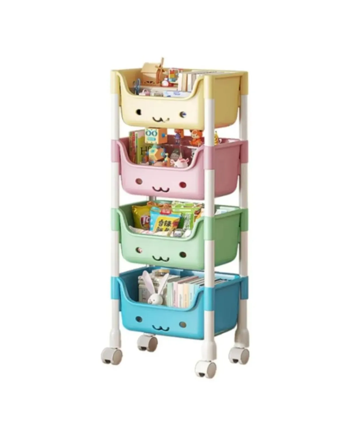 Organizador Estante Multifuncion Kawai Niños de 4 Niveles con Ruedas — Organizadores dormitorio / Living