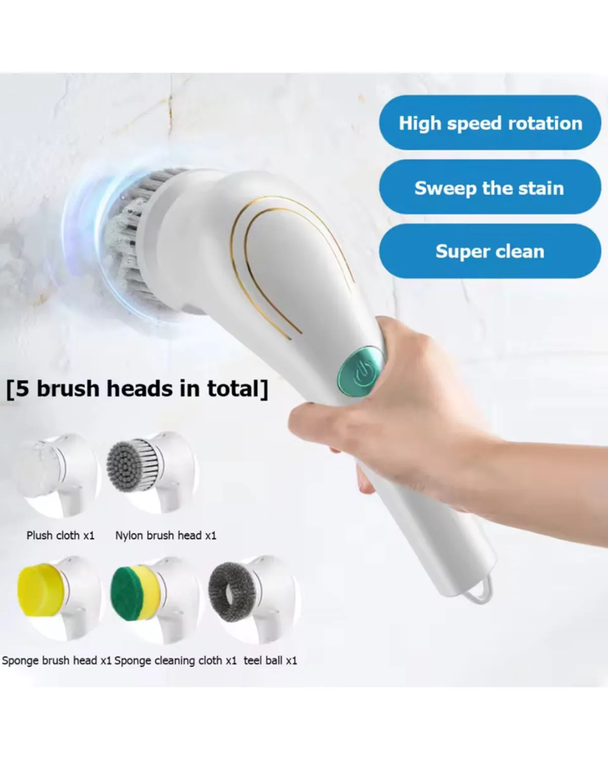 CEPILLO DISPENSADOR ELECTRICO DE LIMPIEZA 5 EN 1