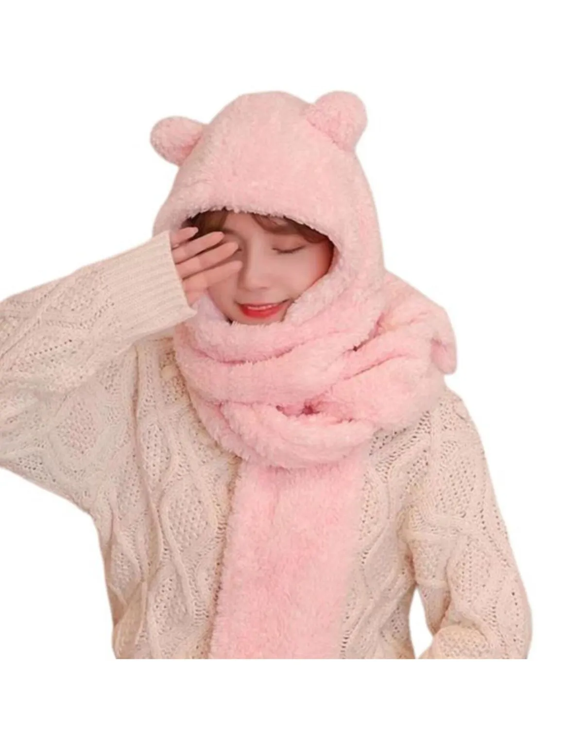 GORRO BUFANDA GUANTES 3EN1 KWAII ROSADO — Artículos de ropa para la cabeza gorros / gorras
