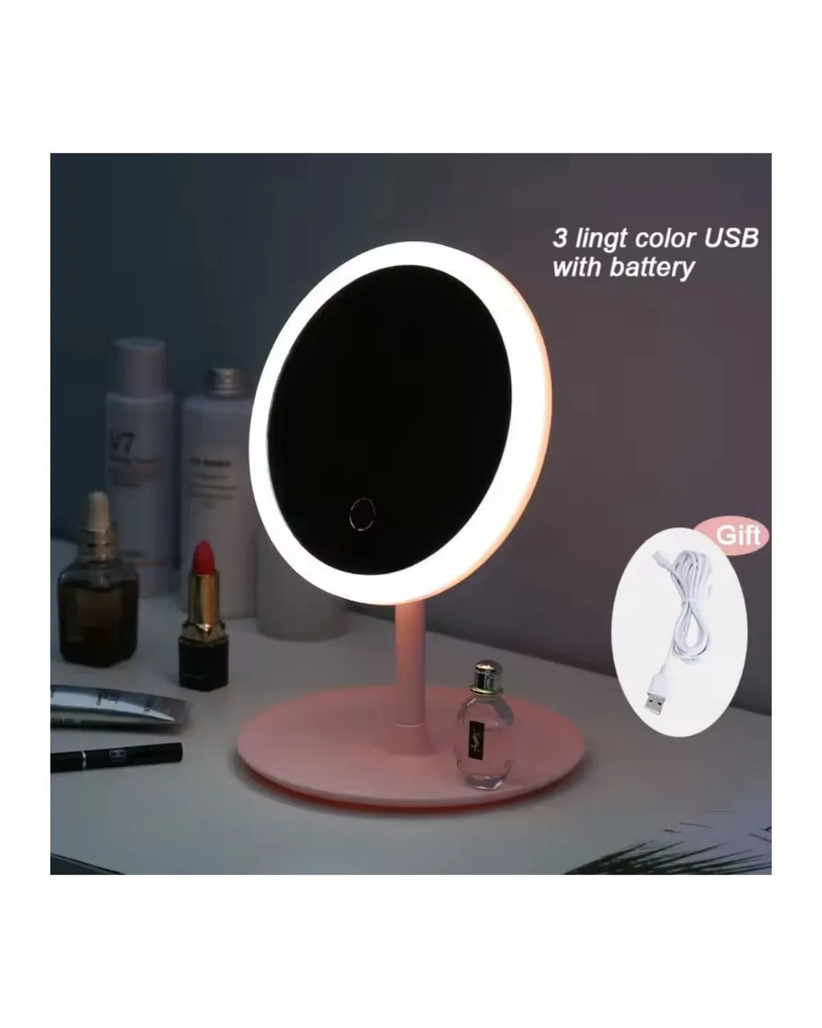 ESPEJO LED TACTIL DE BELLEZA RECARGABLE