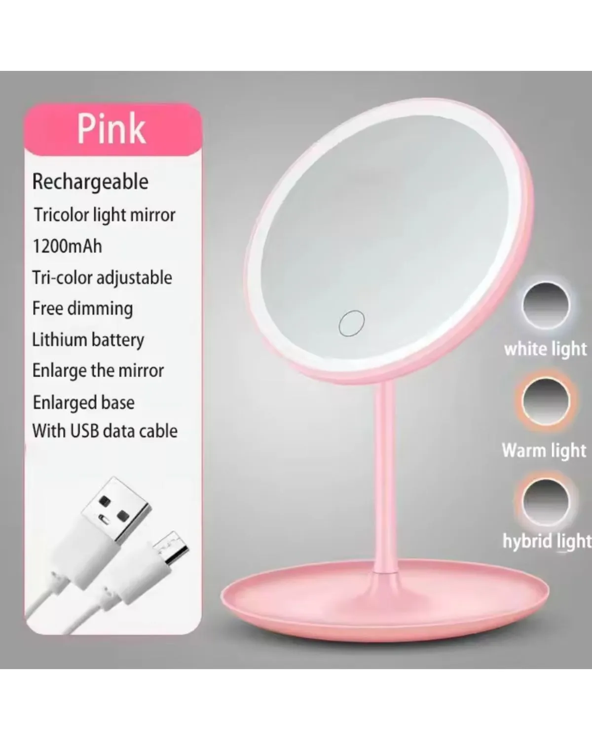 ESPEJO LED TACTIL DE BELLEZA RECARGABLE — Espejos