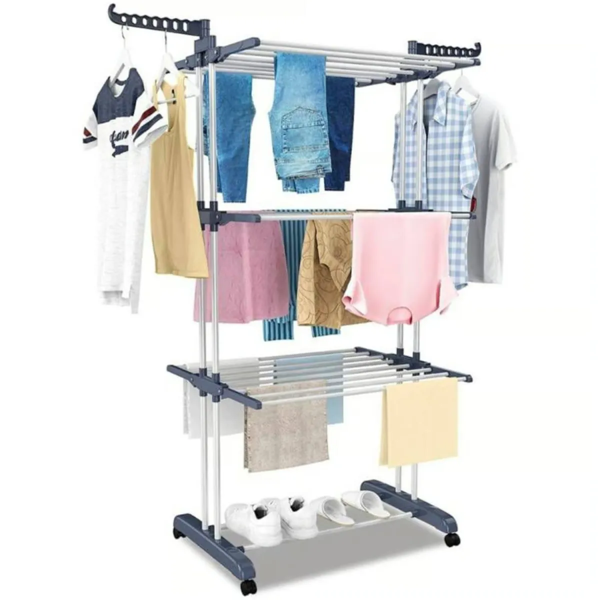 TENDEDERO Multifuncional 4 Niveles Plegable Transportable — Tendederos de ropa