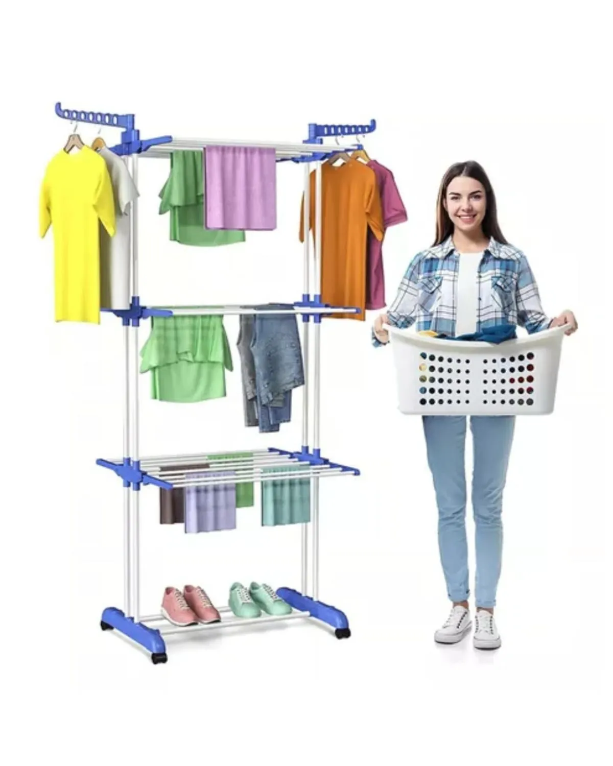 TENDEDERO Multifuncional 4 Niveles Plegable Transportable — Tendederos de ropa