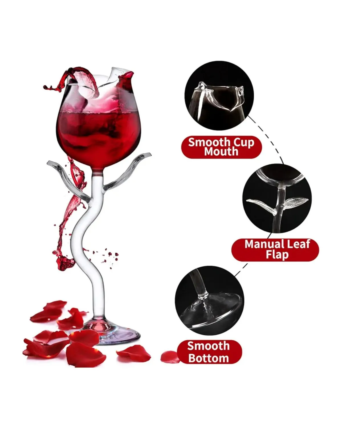 Set de 04 Copas de vino-coctel creativas con forma de Rosa — Copas de cóctel