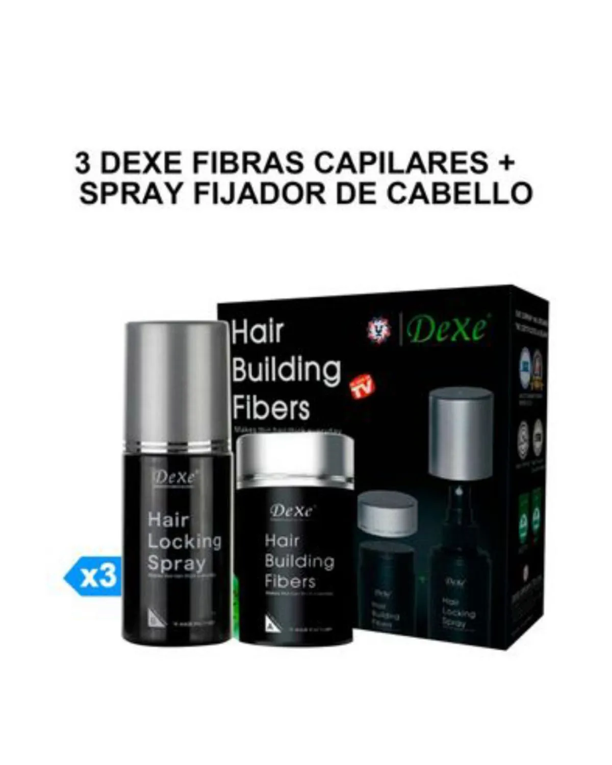 Dexe Fibras Capilares + Spray Fijador de Cabello 3 Pack — Cabello / coloraciones