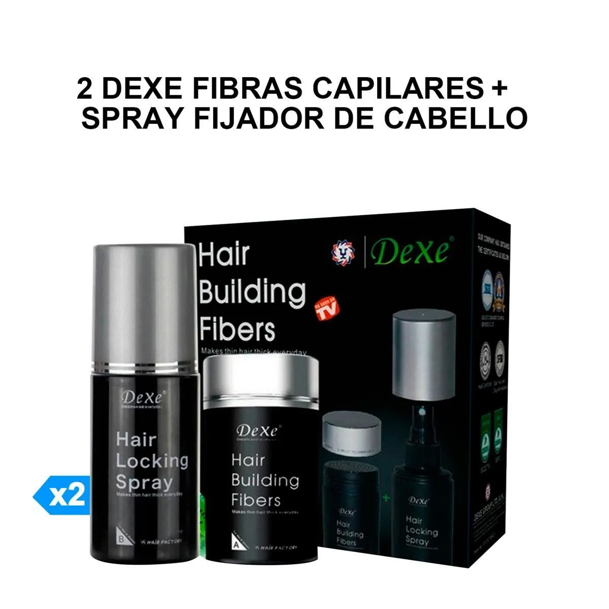 Dexe Fibras Capilares + Spray Fijador de Cabello x02 set — Cabello / coloraciones