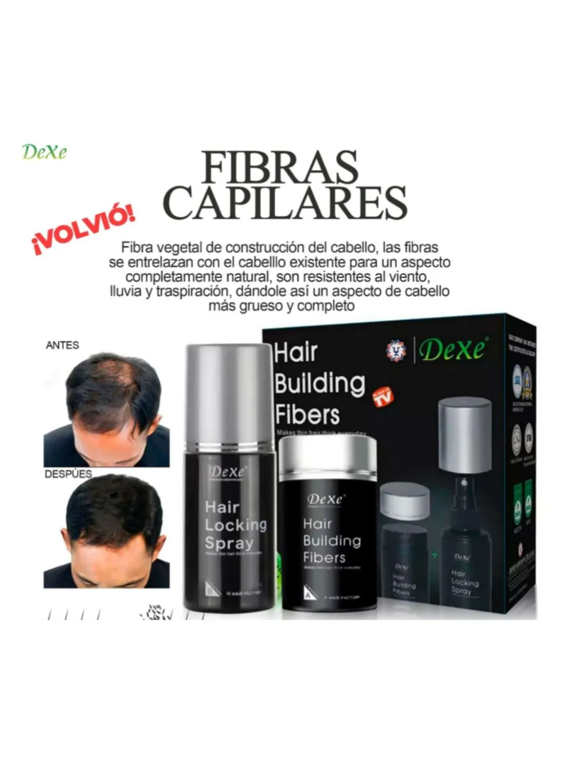 Dexe Fibras Capilares + Spray Fijador de Cabello x02 set — Cabello / coloraciones