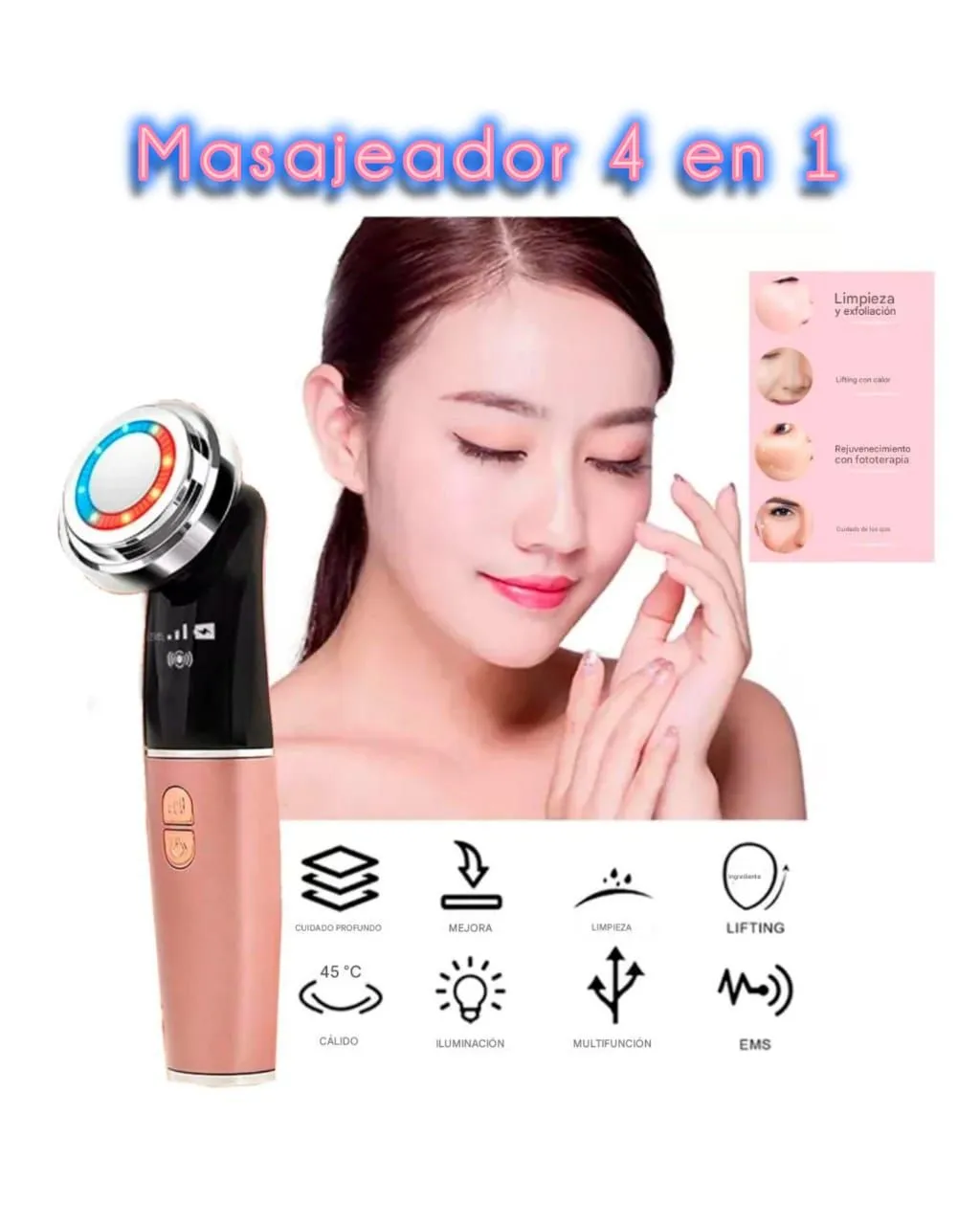 MASAJEADOR FACIAL ANTIARRUGAS 4 en 1 PARA SKINCARE RECARGABLE