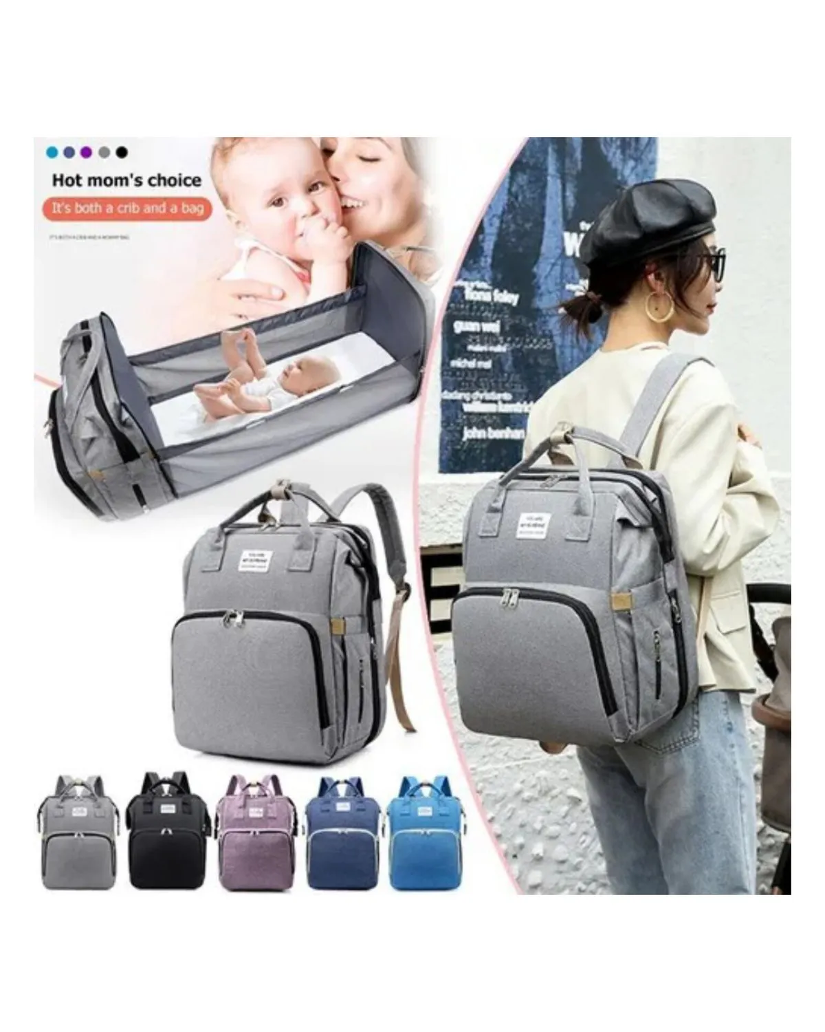 MOCHILA PAÑALERA PARA BEBE CON CAMBIADOR 3 EN 1