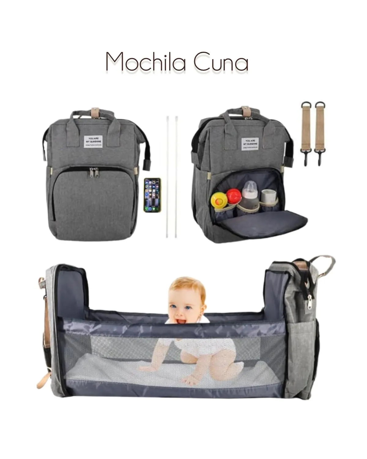 MOCHILA PAÑALERA PARA BEBE CON CAMBIADOR 3 EN 1