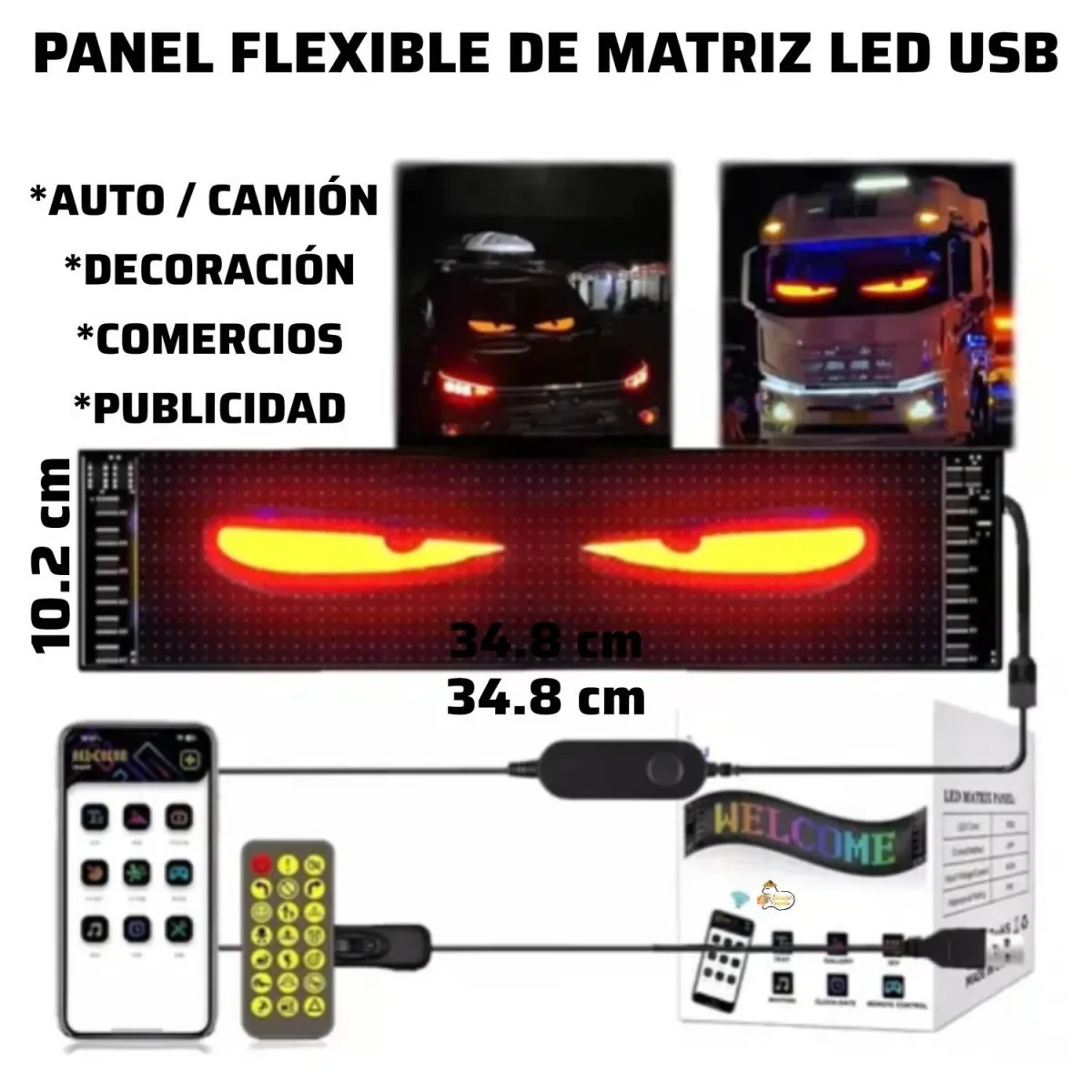 Letrero LED flexible PROGRAMABLE USB 10 x 35 cm — Tubos flexibles / trenzados de cable