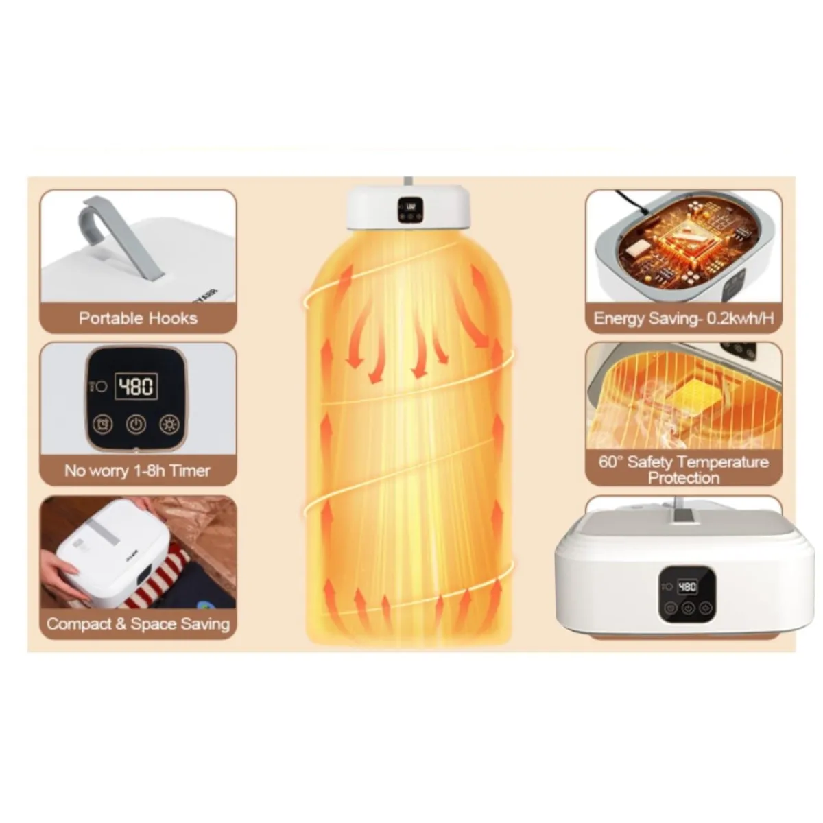 SECADOR DE ROPA PORTÁTIL+ ESTERILIZACIÓN CON LUZ ULTRAVIOLETA