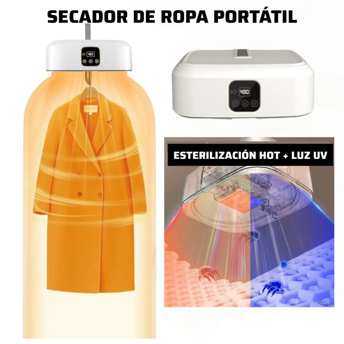SECADOR DE ROPA PORTÁTIL+ ESTERILIZACIÓN CON LUZ ULTRAVIOLETA — Limpiadores con vapor