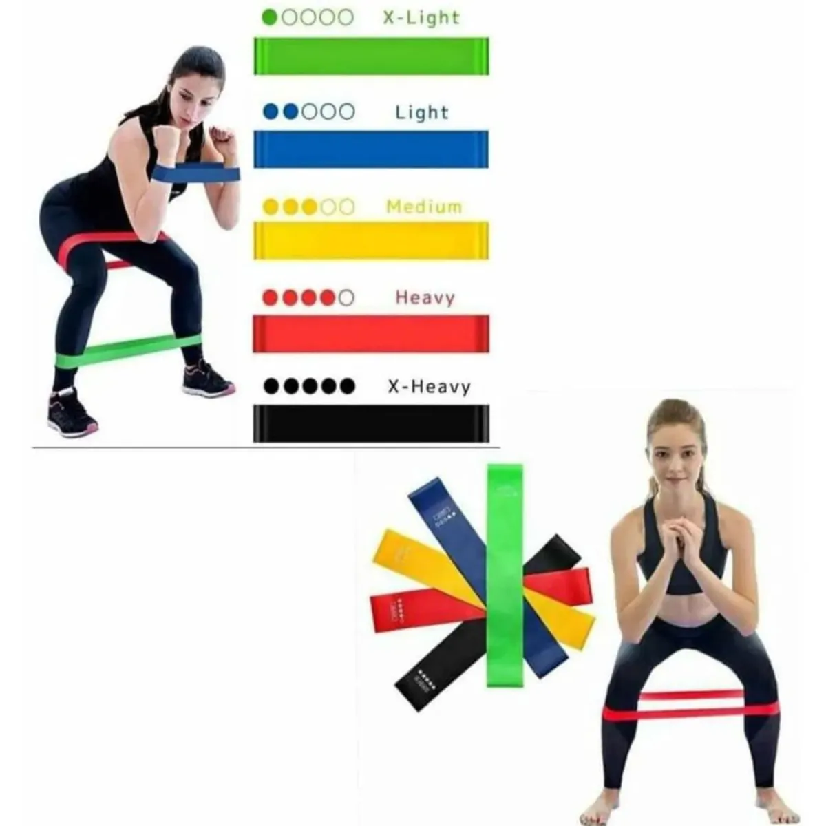 Set 5 bandas de resistencia elasticas ejercicios yoga bolso