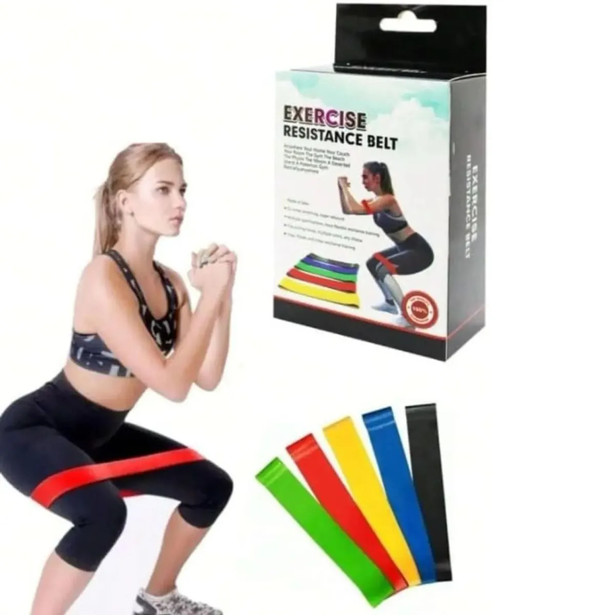 Set 5 bandas de resistencia elasticas ejercicios yoga bolso — Accesorios de gimnasio