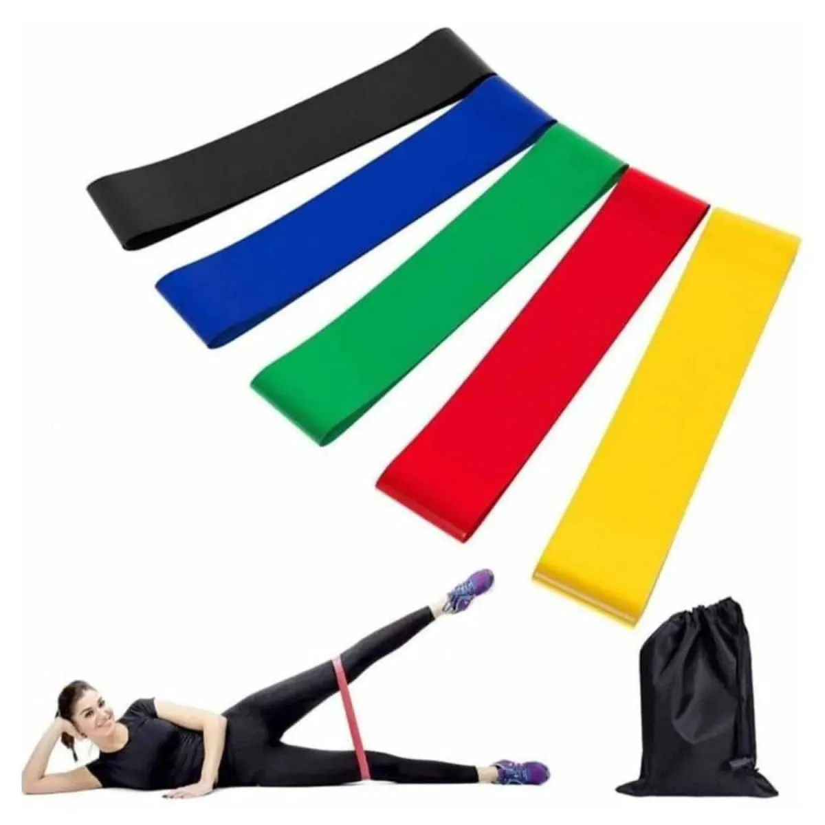 Set 5 bandas de resistencia elasticas ejercicios yoga bolso — Accesorios de gimnasio