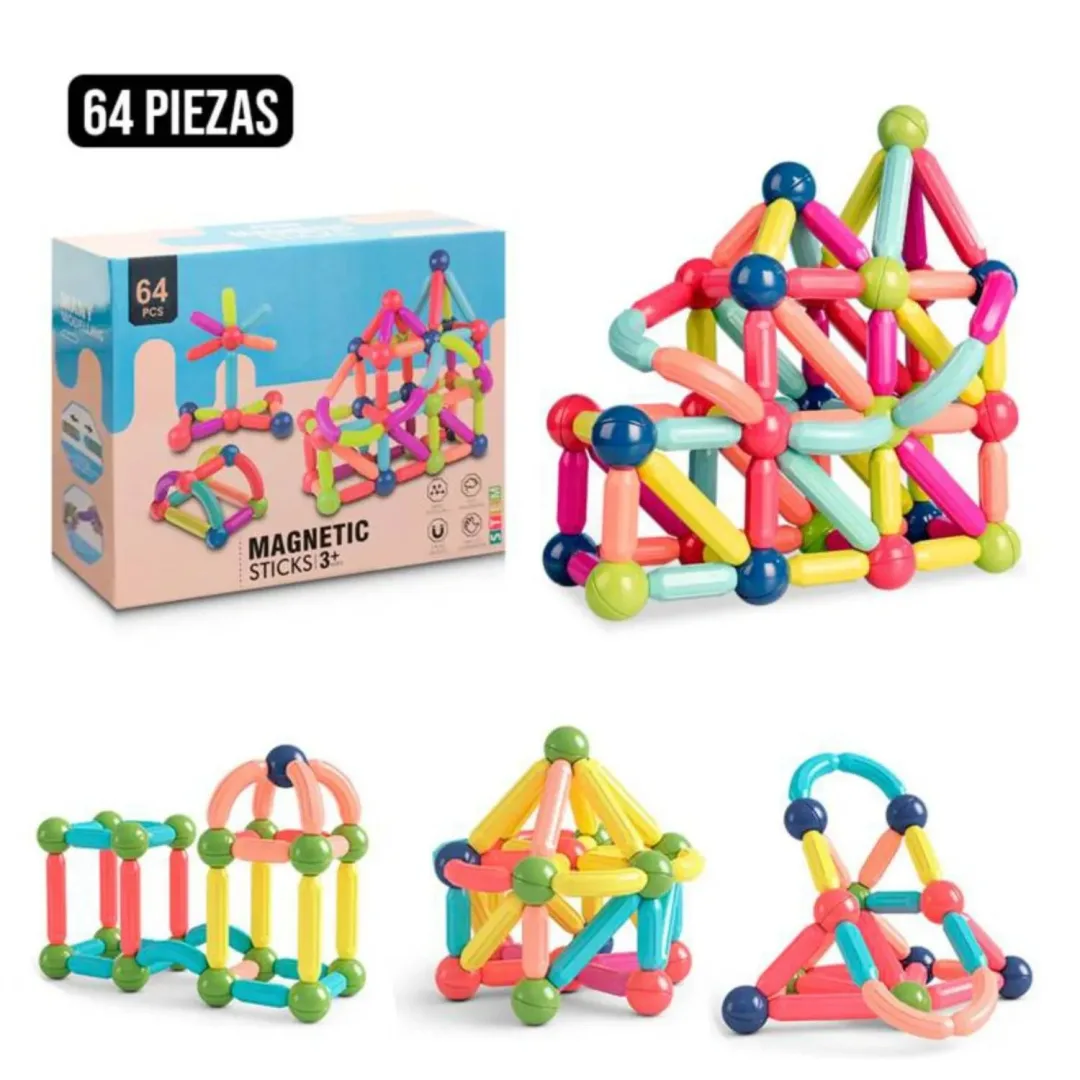 Juego Magnético Educativo Bloques Construcción 64 Pzs