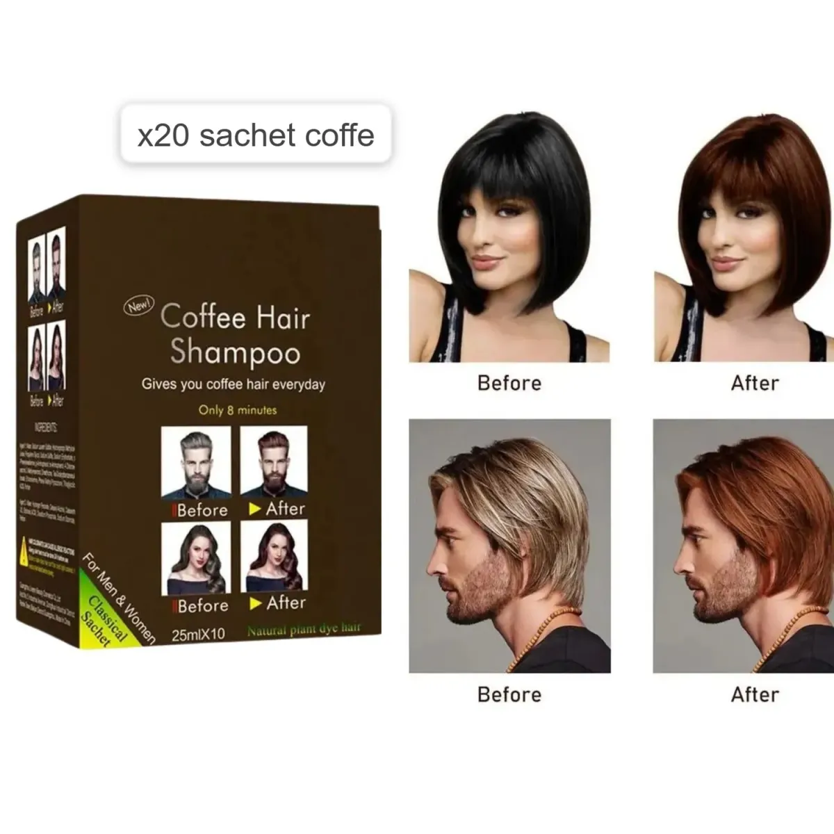 Shampoo tinte COFFE- X 20 SACHET cubre canas organico