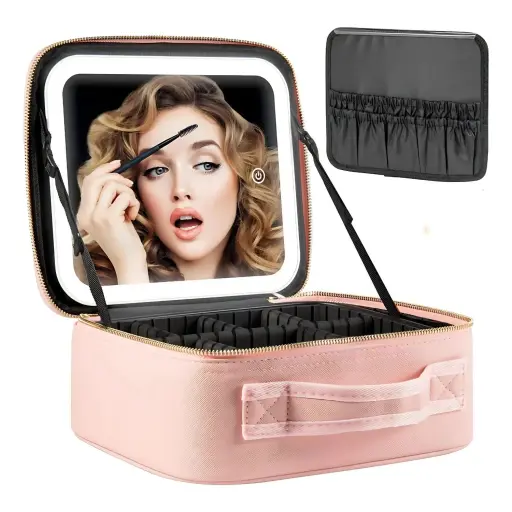 Estuche De Maquillaje Con Espejo Luz Led Cosmetiquera
