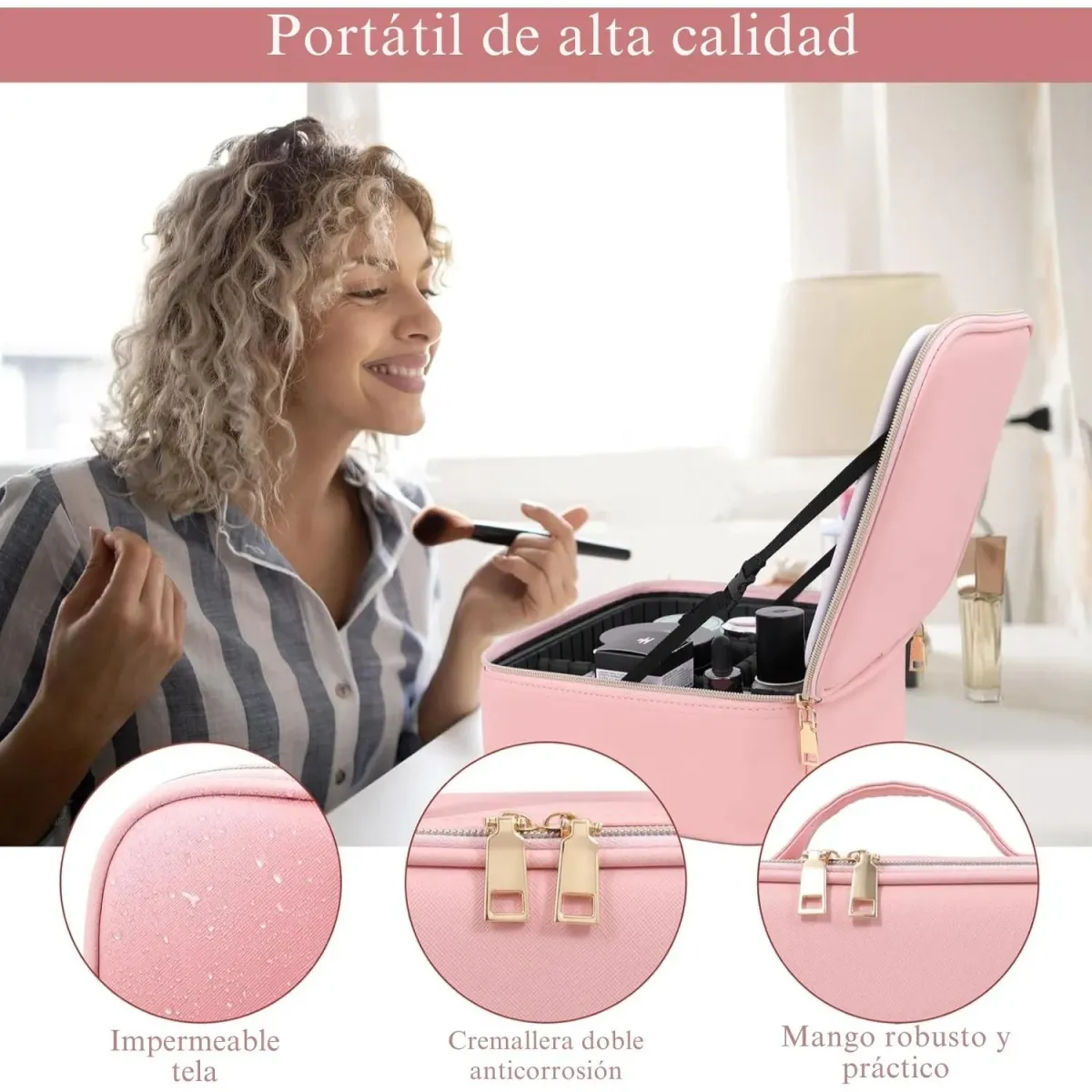 Estuche De Maquillaje Con Espejo Luz Led Cosmetiquera