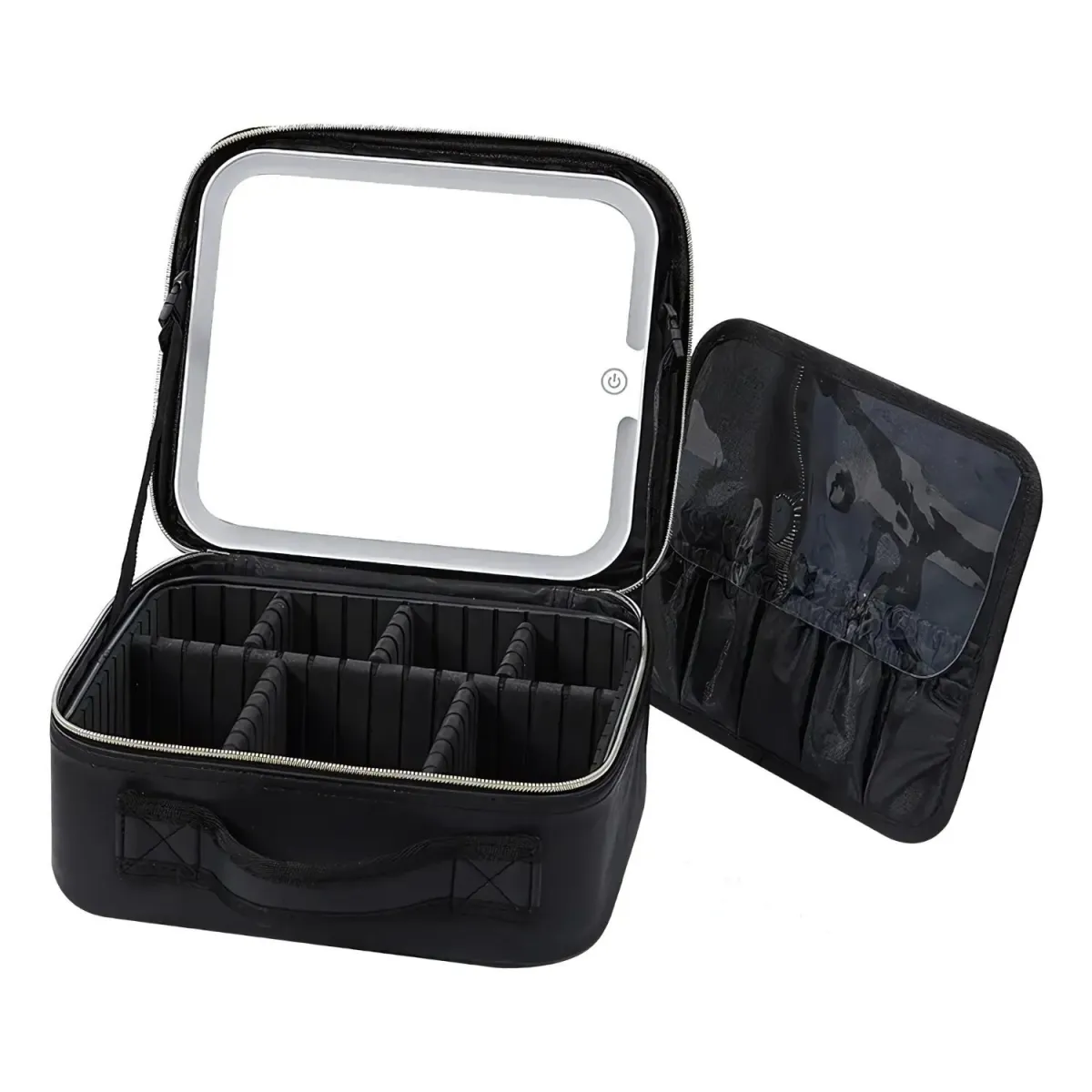 Estuche De Maquillaje Con Espejo Luz Led Cosmetiquera NEGRO