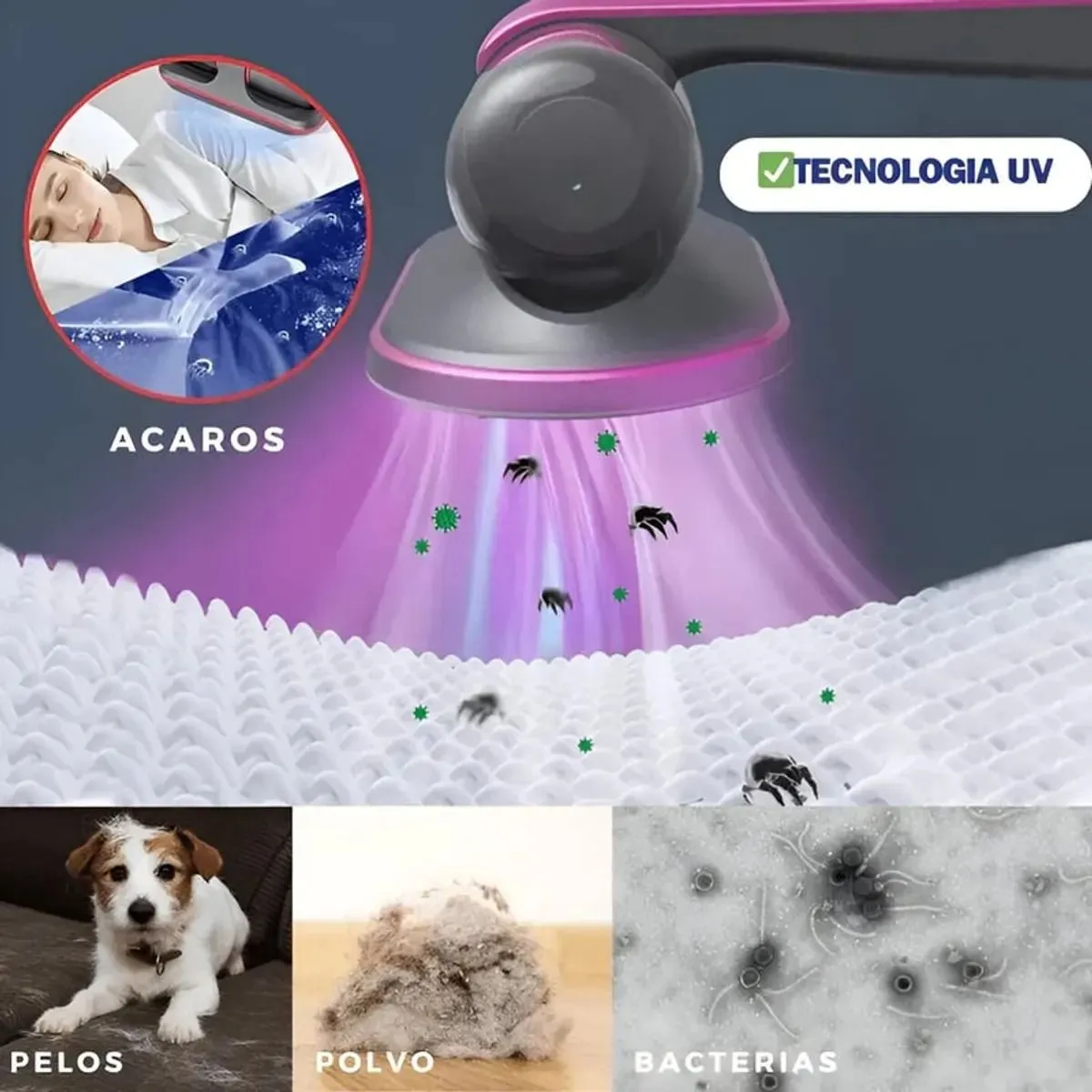 Aspiradora Anti-Ácaros con Luz UV - Inalámbrico - RECARGABLE