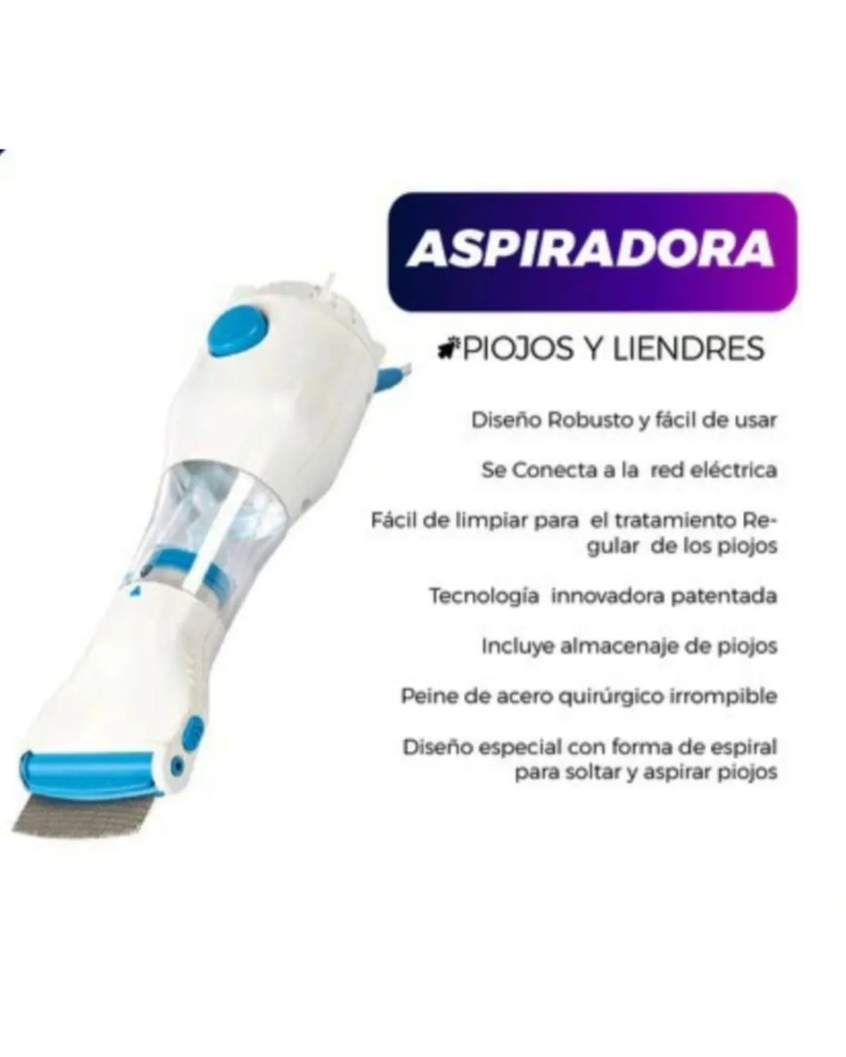 Peine Eléctrico Aspiradora Para Eliminar Piojos Liendres Color Blanco