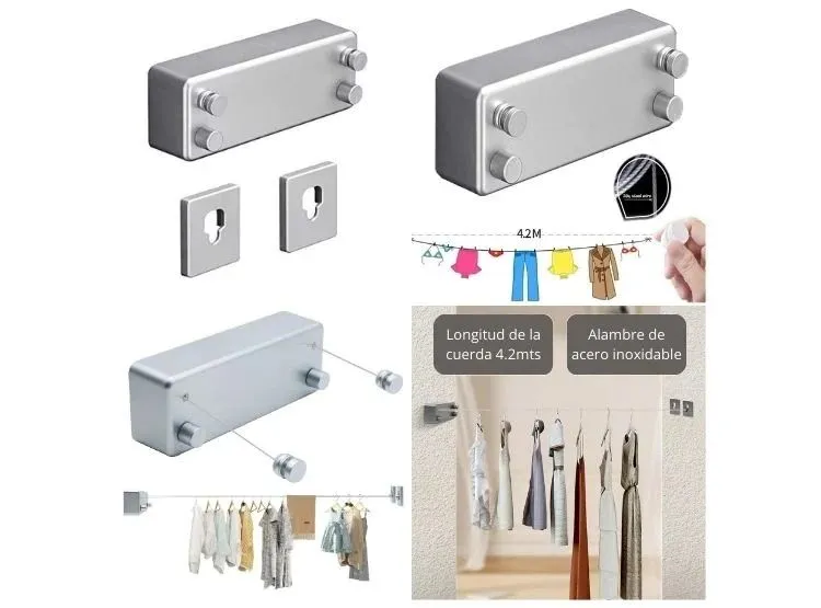 Colgador Tendedero de Ropa Retráctil de Acero Inoxidable — Tendederos de ropa