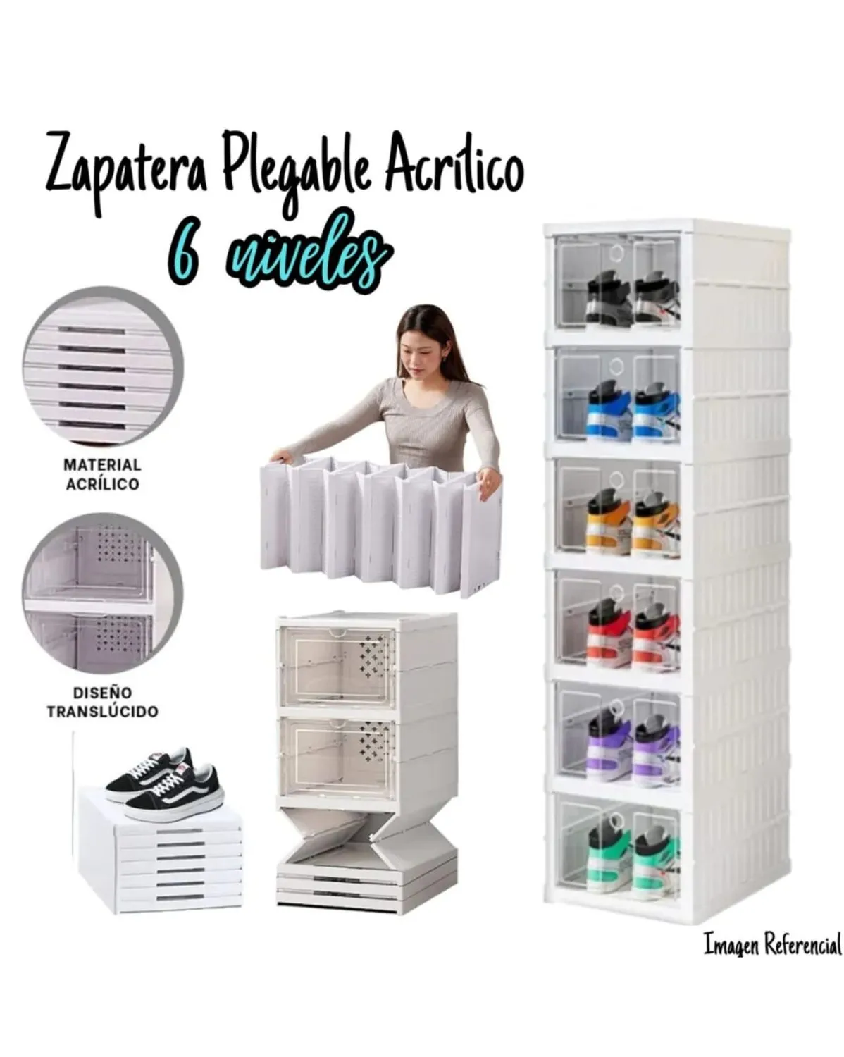 Zapatera Plegable De 6 Niveles Con Tapa Acrílica
