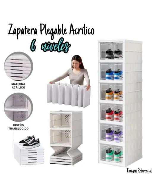 Zapatera Plegable De 6 Niveles Con Tapa Acrílica